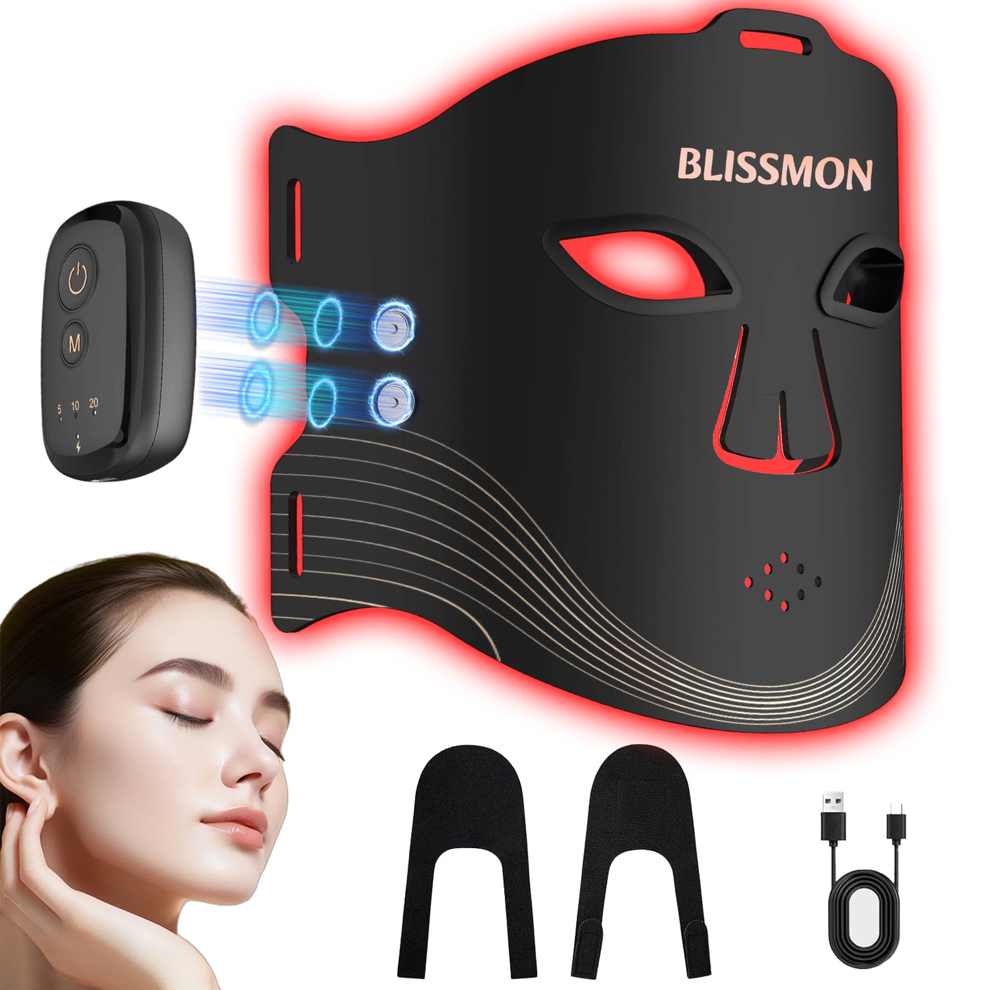 BLISSMON Red Light Therapy Mask for Face Anti-Aging Skin Firming Glow with 336 LEDs Face Mask  850NM Infrared |Wireless 2000mAh 4 Modes + Comfort Eye Protection