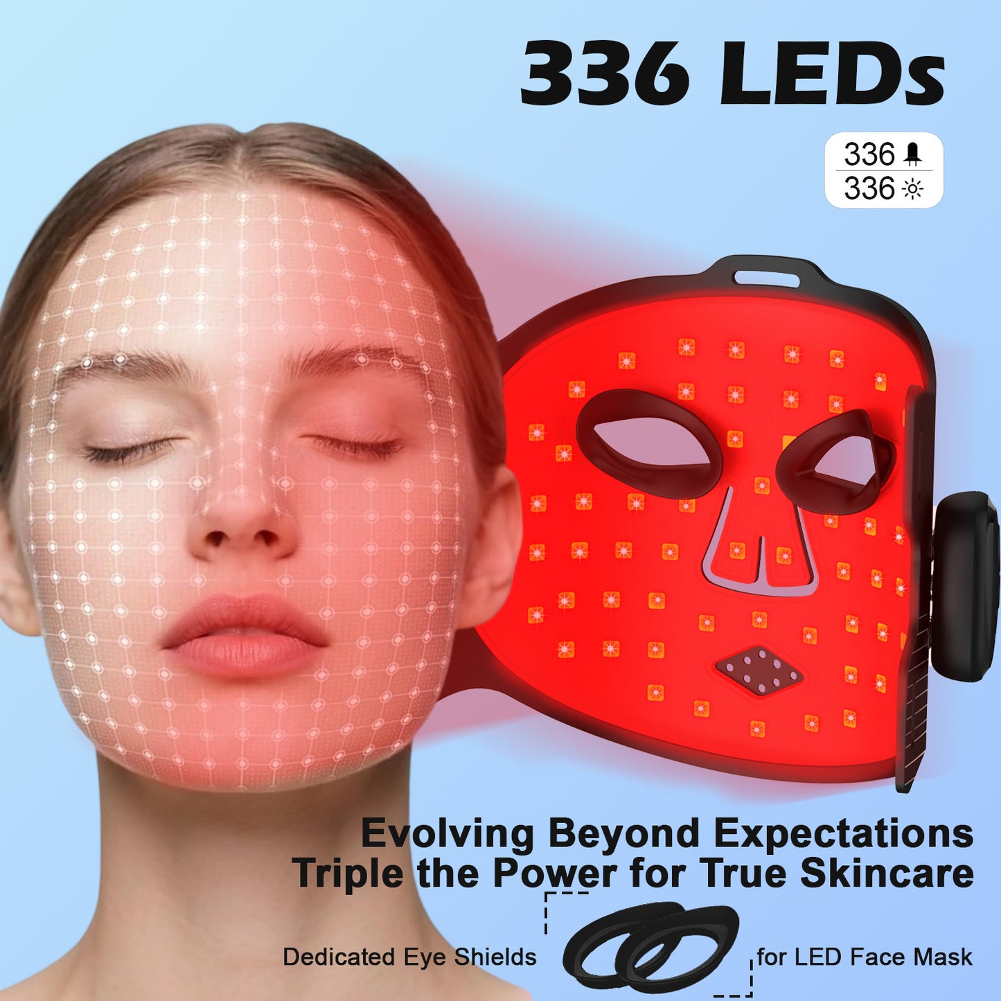 BLISSMON Red Light Therapy Mask for Face Anti-Aging Skin Firming Glow with 336 LEDs Face Mask  850NM Infrared |Wireless 2000mAh 4 Modes + Comfort Eye Protection